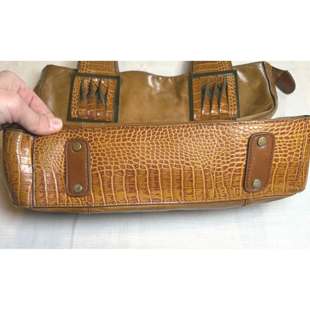 M.C. Vintage‎ Tan Leather Tote Bag Croc Embossed Shoulder Bag Cognac